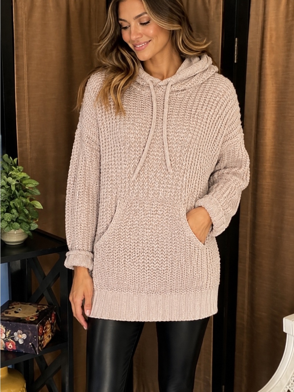 Cozy Knit Hooded Kangaroo Sweater
